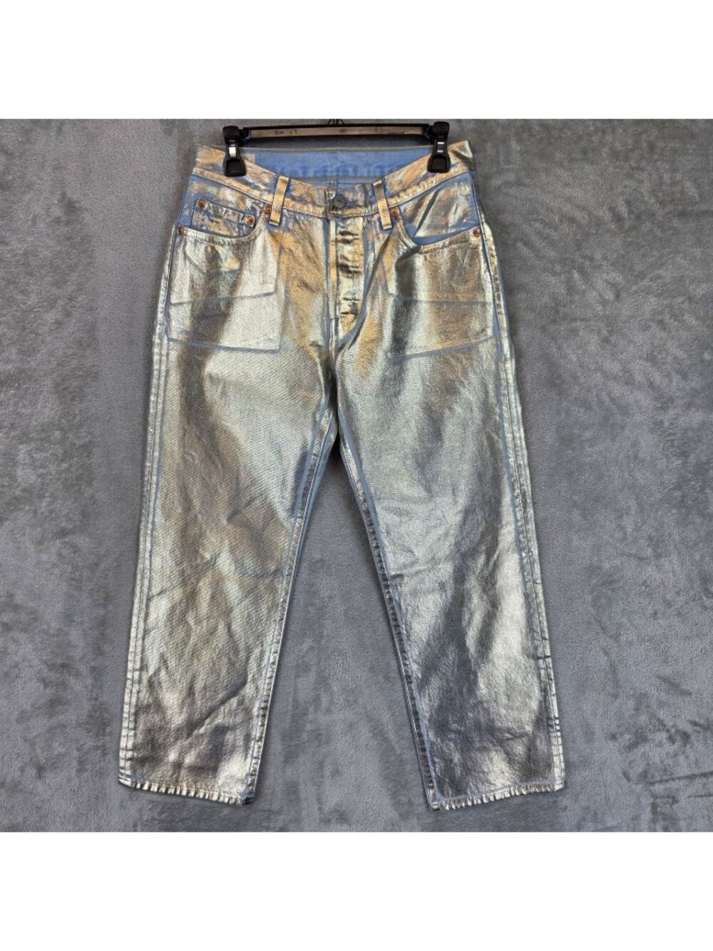 Levis Premium 501 90s Straight Jeans Womens 27 Gold Metallic Mid Rise Denim